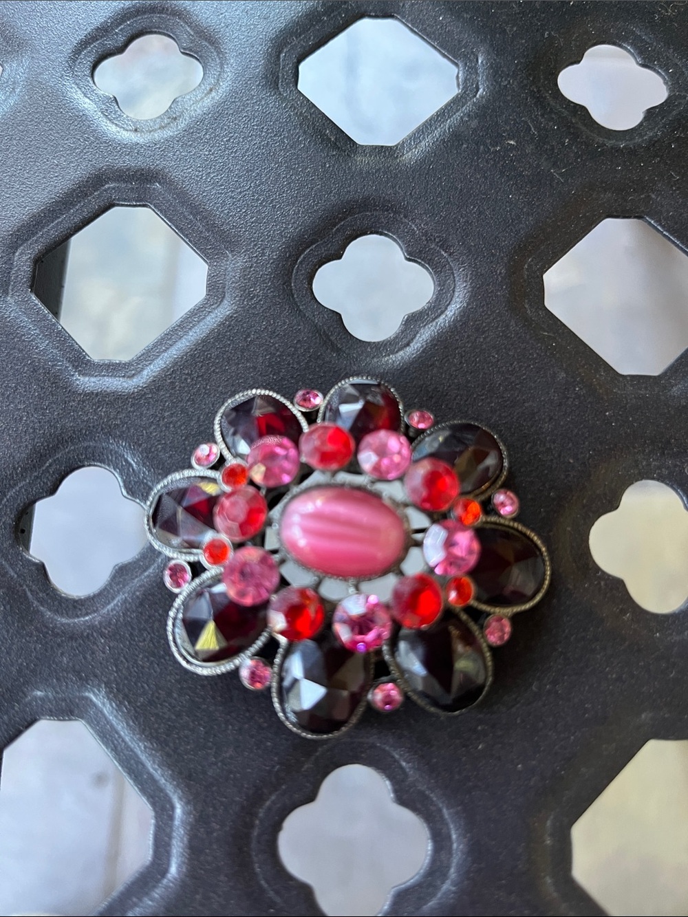 Vintage-Inspired Pink & Red Floral  Brooch